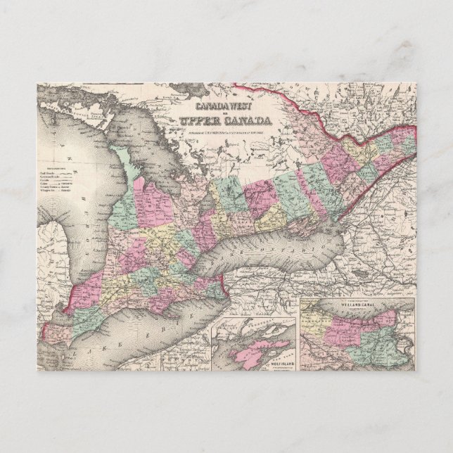 Vintage Map of Ontario (1857) Postcard (Front)