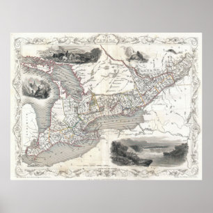 Vintage Map of Ontario Canada (1850) Poster