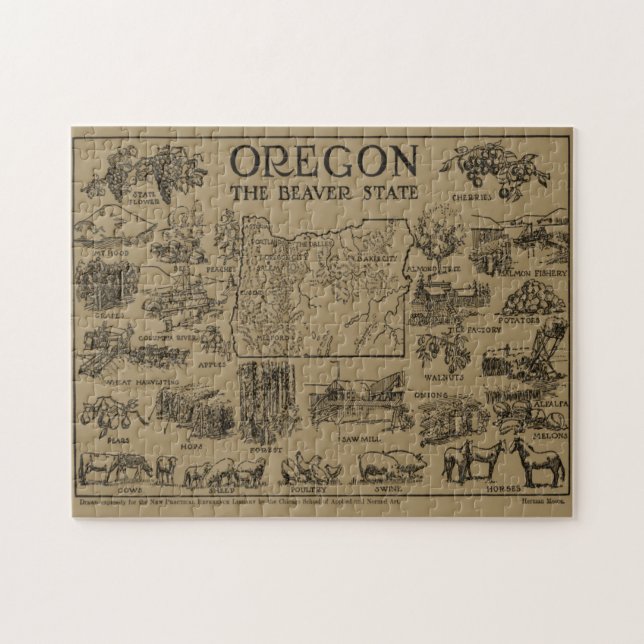 Vintage Map of Oregon (1912) Jigsaw Puzzle (Horizontal)