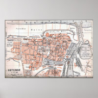 Vintage Map of Ostend Belgium (1905)