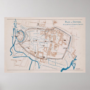 Vintage Map of Oxford England (1871) Poster