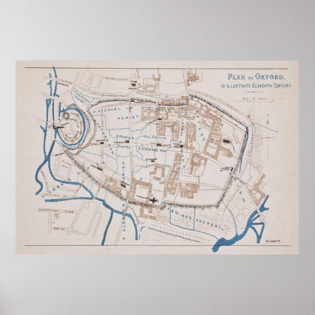 Vintage Map of Oxford England (1871) Poster (Front)