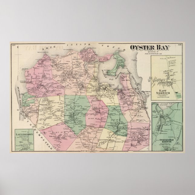 Vintage Map of Oyster Bay New York (1873) Poster (Front)
