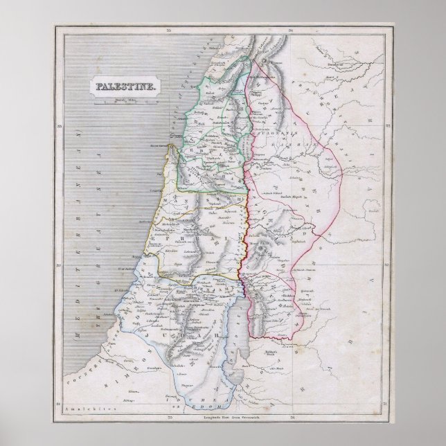 Vintage Map of Palestine (1845) Poster (Front)