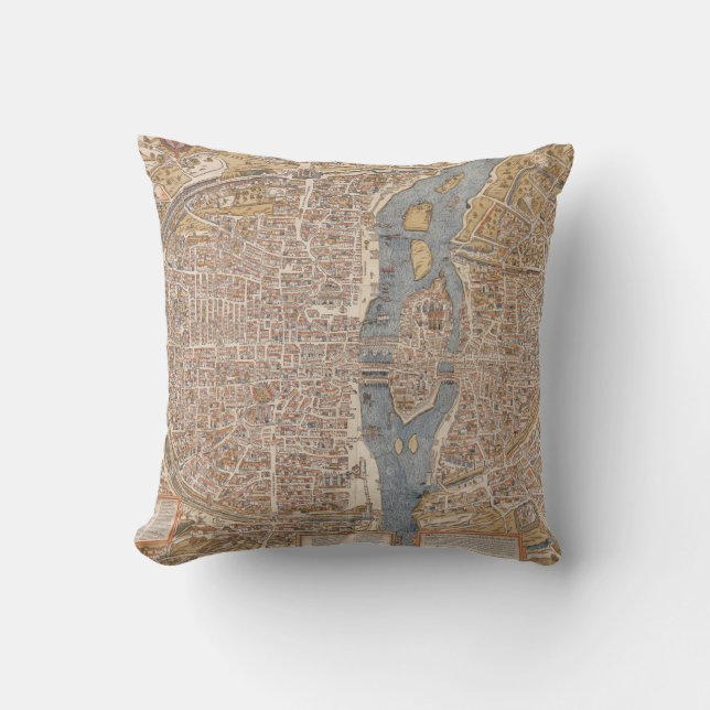 Vintage Map of Paris (1550) Cushion (Front)