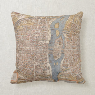 Vintage Map of Paris (1550) Cushion