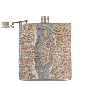 Vintage Map of Paris (1550) Hip Flask