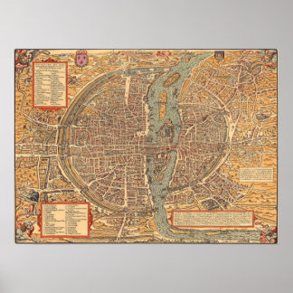 Vintage Map of Paris (1575) Poster