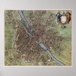 Vintage Map of Paris (1657) Poster