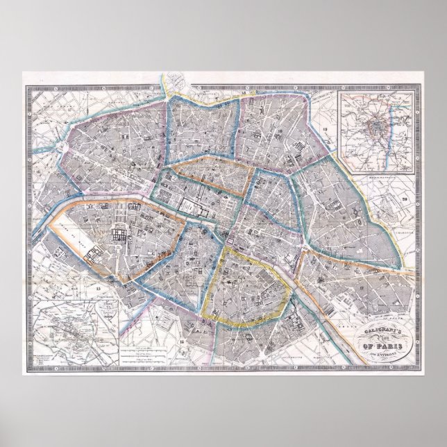 Vintage Map of Paris (1865) Poster (Front)