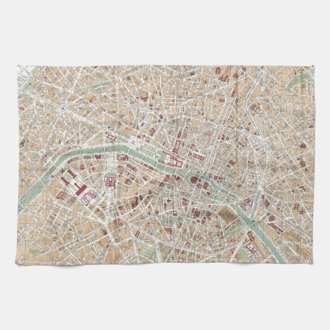 Vintage Map of Paris (1892) Tea Towel (Horizontal)