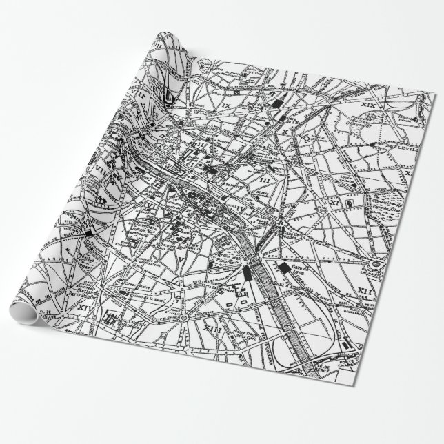 Vintage Map of Paris (1911) Wrapping Paper (Unrolled)