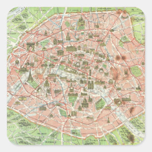 Vintage Map of Paris (1920) Square Sticker