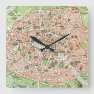 Vintage Map of Paris (1920) Square Wall Clock