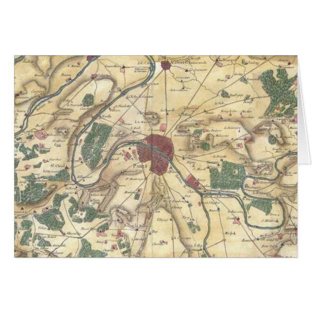 Vintage Map of Paris and Surrounding Areas (1780) (Front Horizontal)