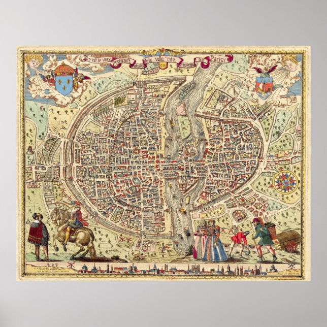Vintage Map of Paris France (1576) Poster (Front)