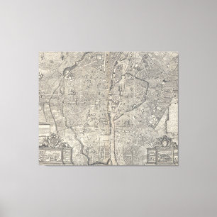 Vintage Map of Paris France (1652) Canvas Print