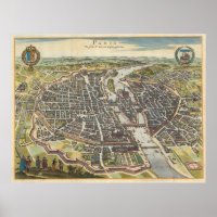 Vintage Map of Paris France (1655)