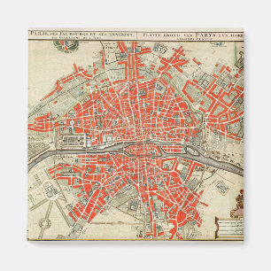 Vintage Map of Paris France (1721–1774) Magnet
