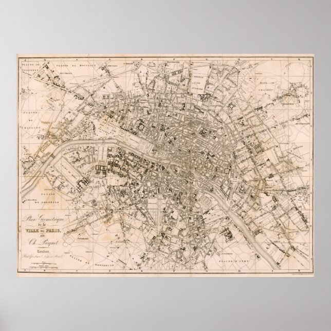 Vintage Map of Paris France (1825) Poster (Front)
