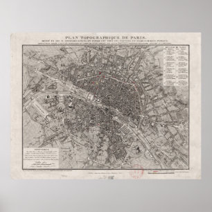Vintage Map of Paris France (1837) Poster