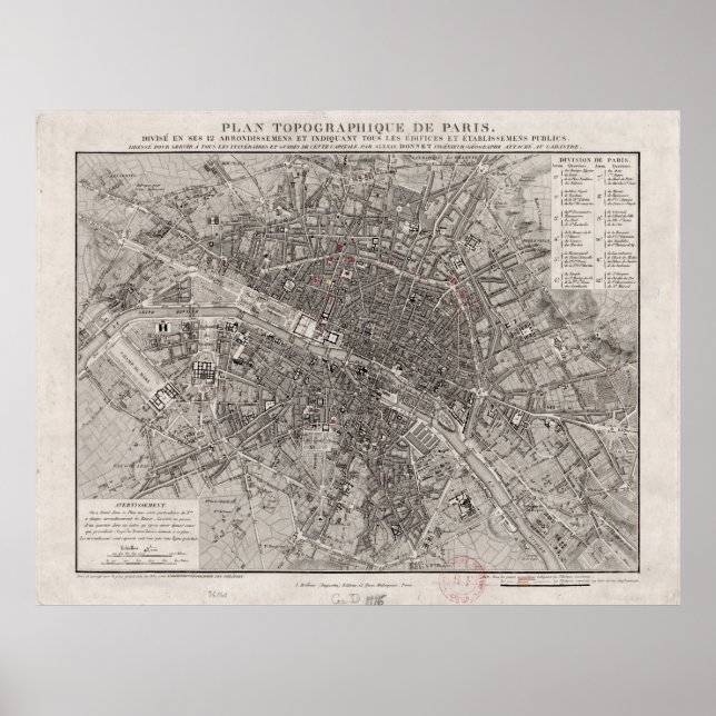 Vintage Map of Paris France (1837) Poster (Front)