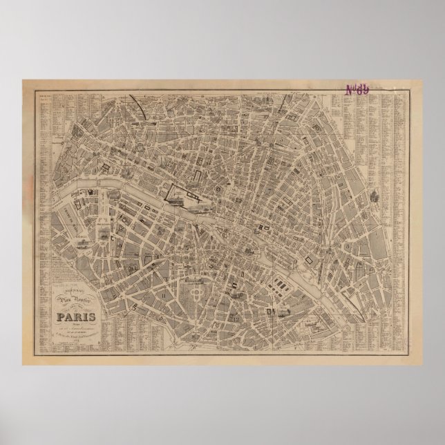 Vintage Map of Paris France (1854) Poster (Front)