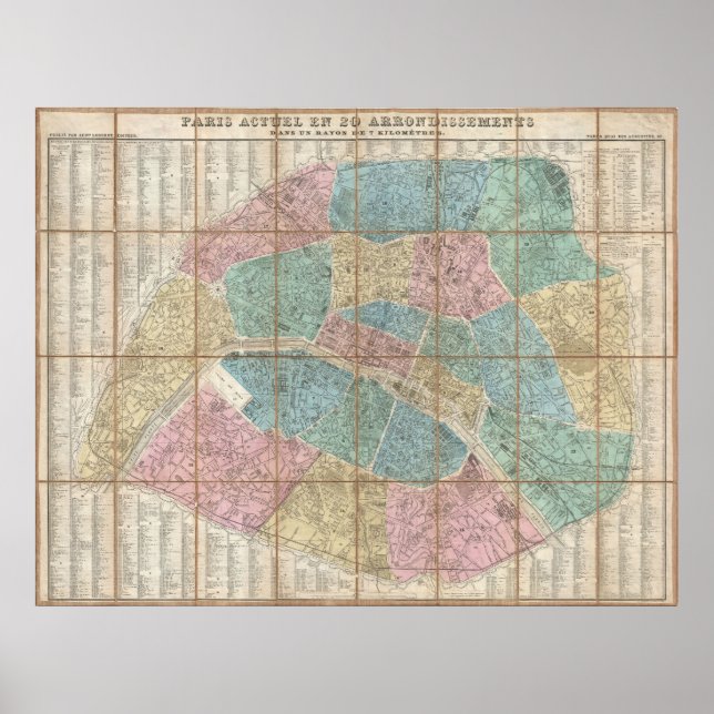 Vintage Map of Paris France (1867) Poster (Front)