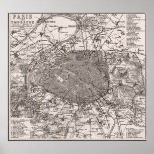 Vintage Map of Paris France (1873) Poster