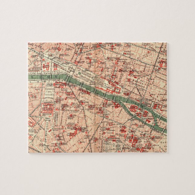 Vintage Map of Paris France (1910) Jigsaw Puzzle (Horizontal)