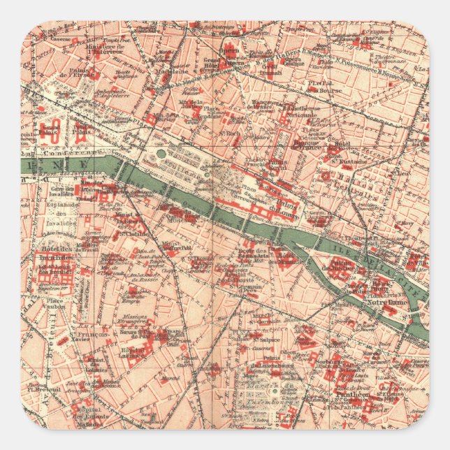 Vintage Map of Paris France (1910) Square Sticker (Front)