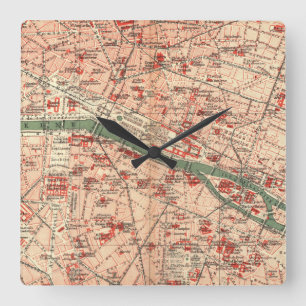 Vintage Map of Paris France (1910) Square Wall Clock