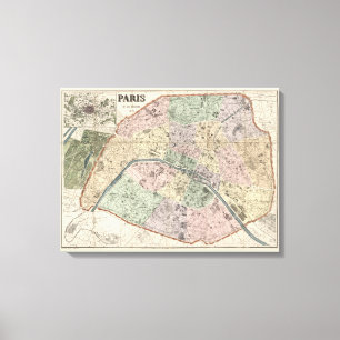 Vintage Map of Paris France From 1878 Canvas Print
