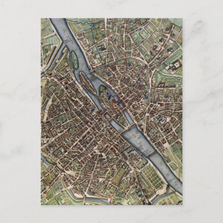 Vintage Map of Paris Postcard