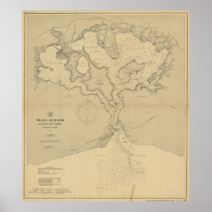 Vintage Map of Pearl Harbour HI (1907) Poster