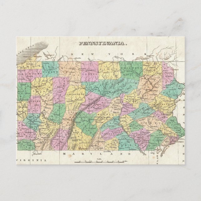 Vintage Map of Pennsylvania (1827) Postcard (Front)