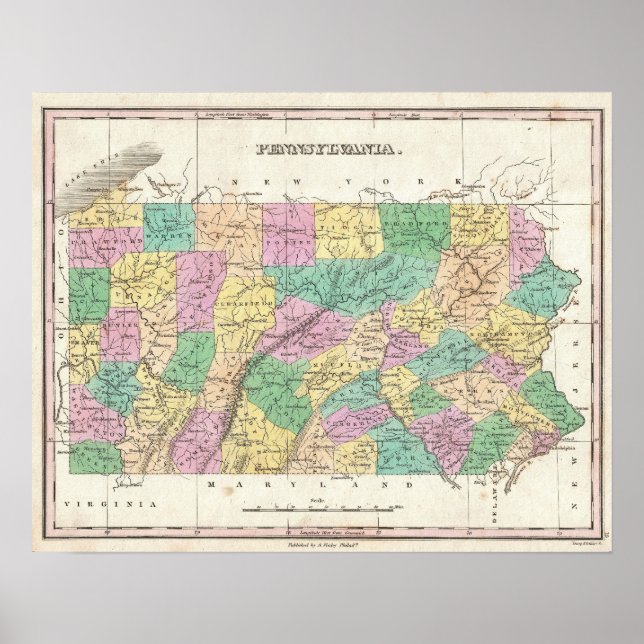 Vintage Map of Pennsylvania (1827) Poster (Front)