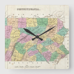 Vintage Map of Pennsylvania (1827) Square Wall Clock