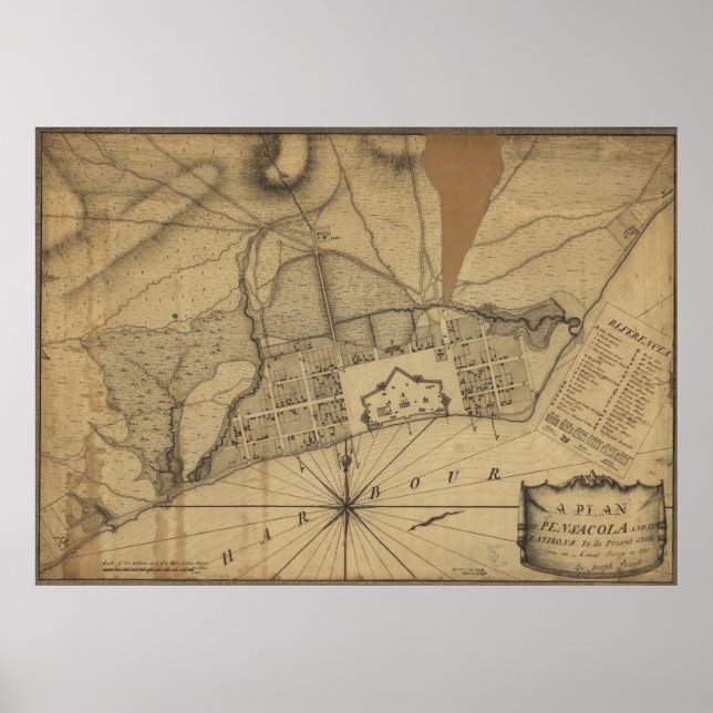 Vintage Map of Pensacola Florida (1778) Poster (Front)