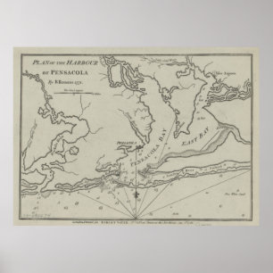 Vintage Map of Pensacola Florida (1788) Poster