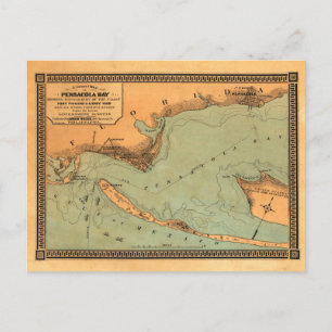 Vintage map of Pensacola, Florida bay Postcard