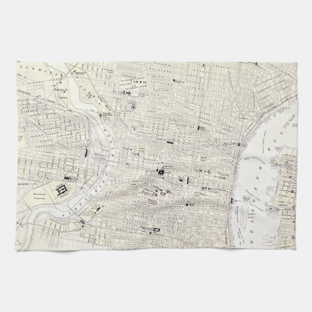 Vintage Map of Philadelphia (1885) Tea Towel (Horizontal)