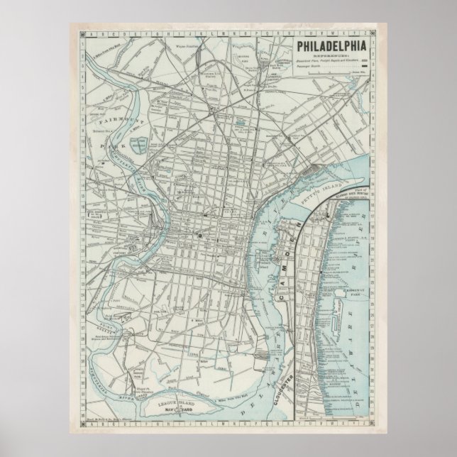 Vintage Map of Philadelphia PA (1889) Poster (Front)