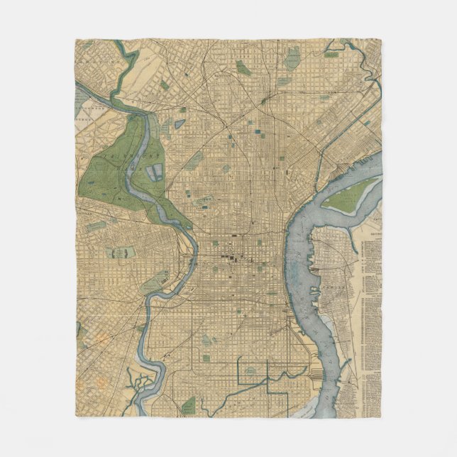 Vintage Map of Philadelphia PA (1895) Fleece Blanket (Front)