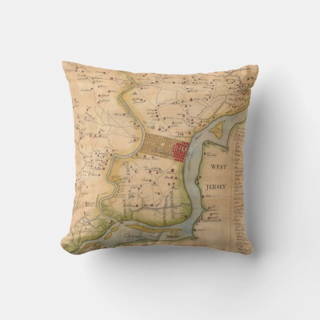Vintage Map of Philadelphia Pennsylvania (1750) Cushion (Front)