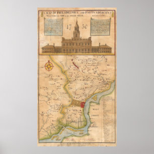 Vintage Map of Philadelphia Pennsylvania (1750) Poster