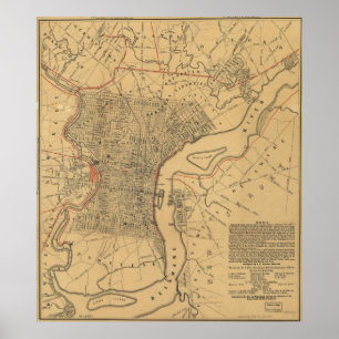 Vintage Map of Philadelphia Pennsylvania (1857) Poster