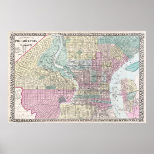 Vintage Map of Philadelphia Pennsylvania (1876) Poster