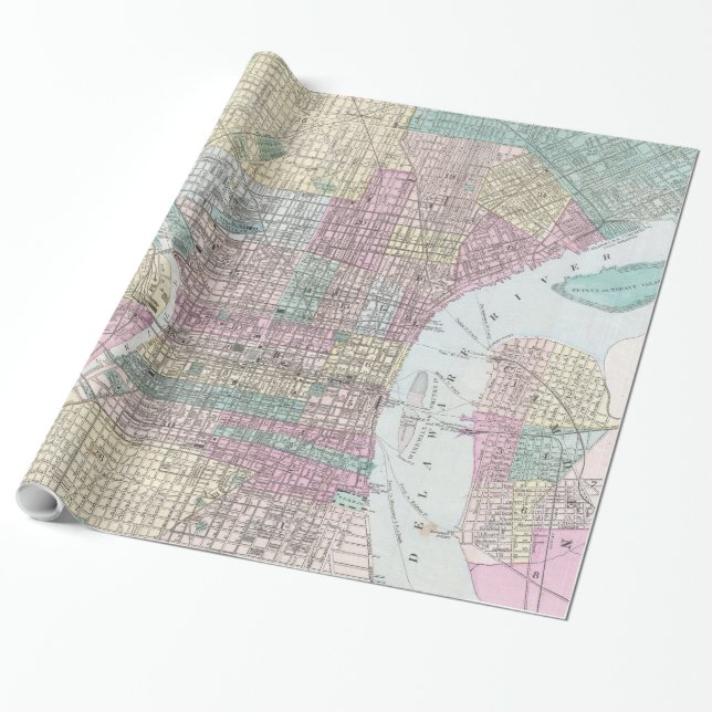 Vintage Map of Philadelphia Pennsylvania (1876) Wrapping Paper (Unrolled)