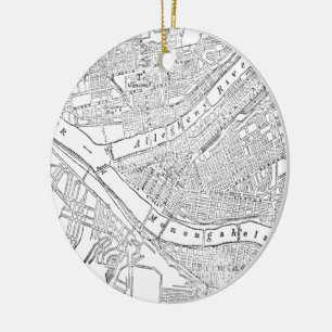 Vintage Map of Pittsburgh (1885) Ceramic Tree Decoration
